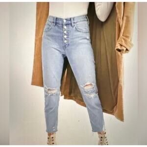 We the Free Denim High Rise Button Fly Distressed Cropped Ankle Raw size 27